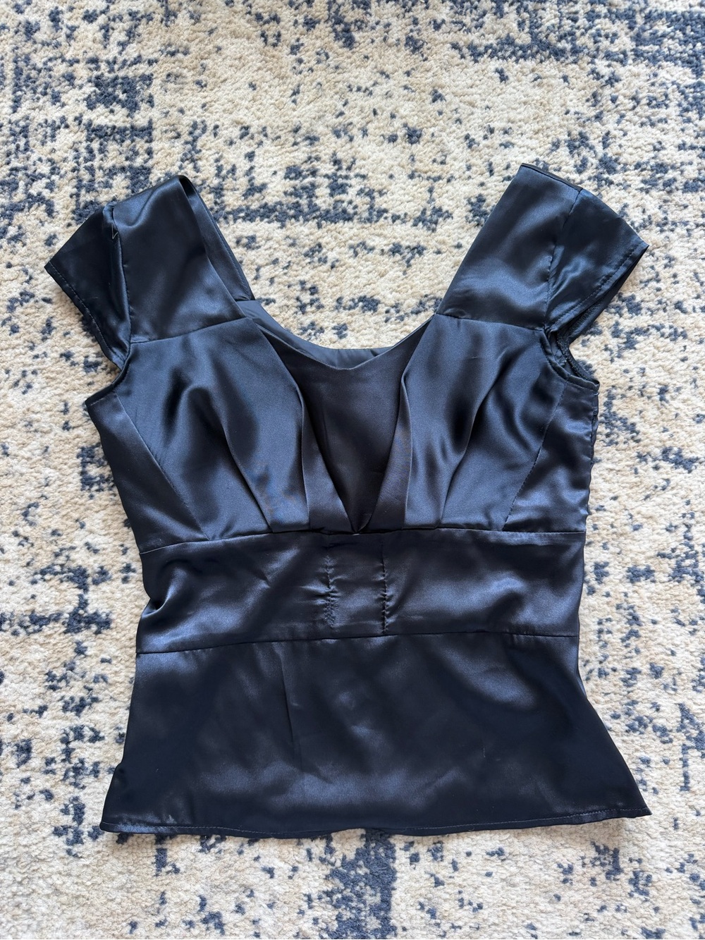 Satin Black Cap-Sleeve Blouse